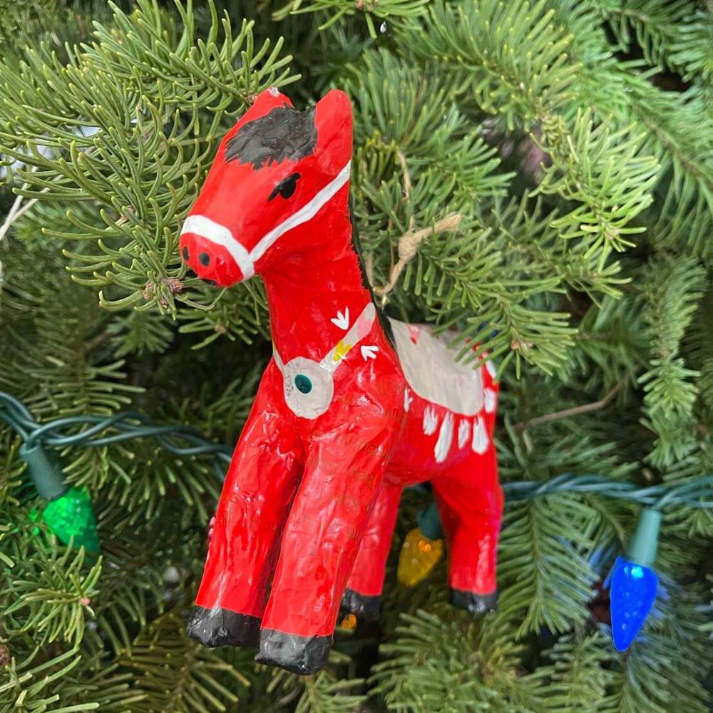 Papier-mâché Pony Christmas Ornament